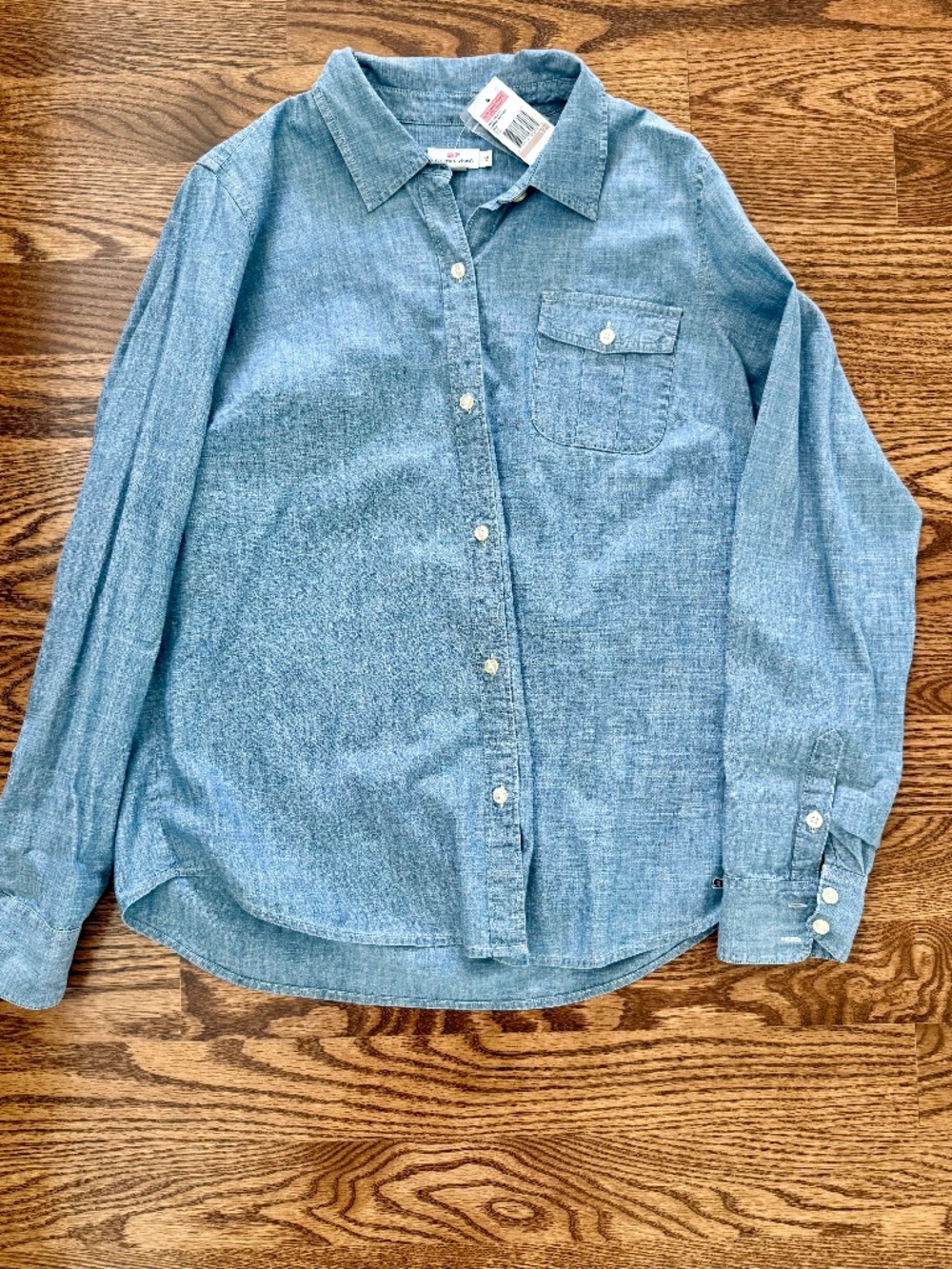 NWT Vineyard Vines Blue Chambray Cotton Button Up Shirt Womens 12 Long Sleeve